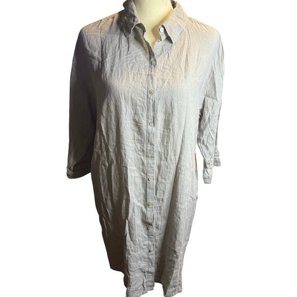 Tahari Dresses & Skirts - Tahari Linen Blend Button Front Shirt Dress, Gray, Size Medium